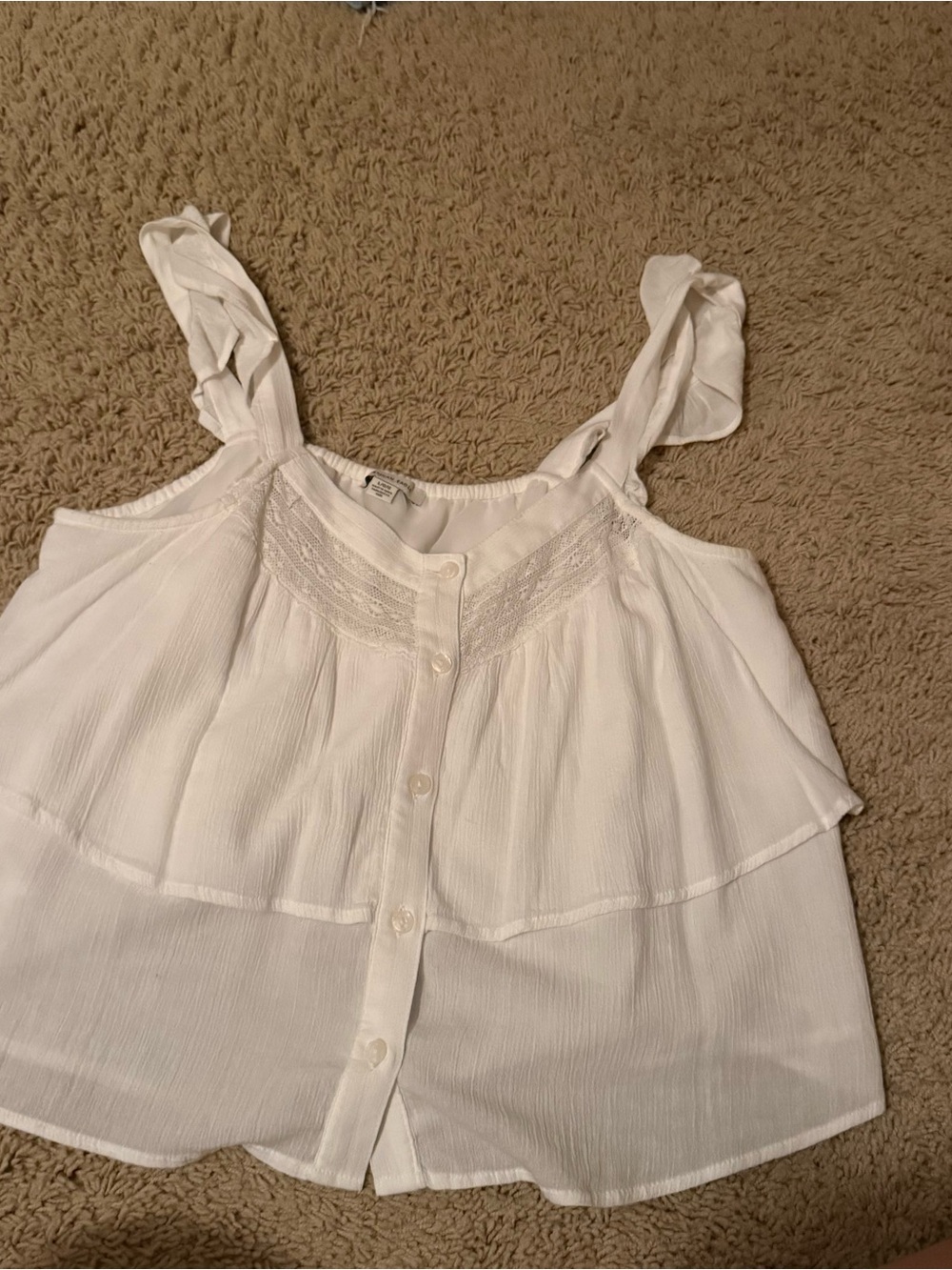 American Eagle Outfitters White Ruffle Button-Front Camisole